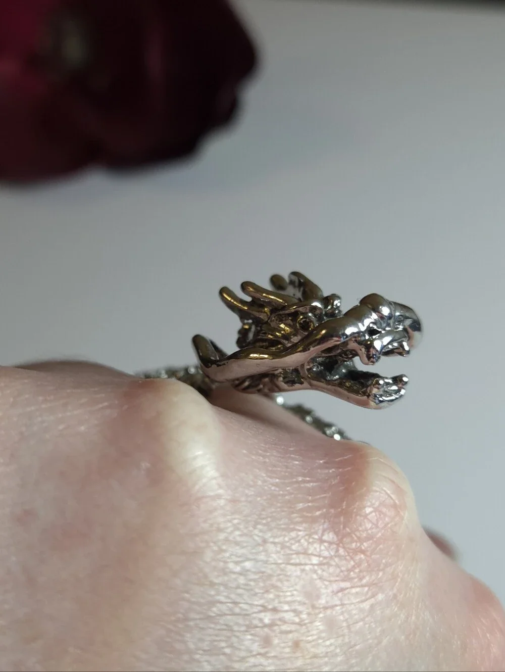 Silver Plated Dragon Tail Wrap Around Ring Size 8 Statement Ring Unisex